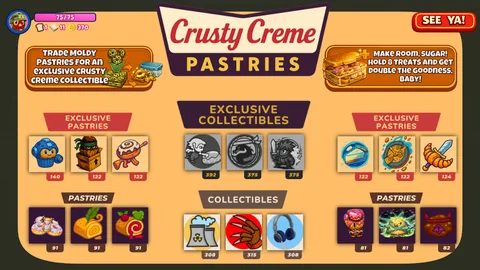 Mall Mayhem Crusty Creme shop displaying pastries and collectibles.
