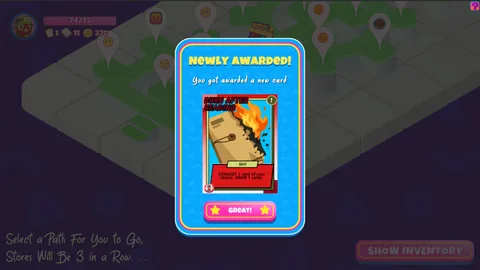 Mall Mayhem newly awarded card displayed over the mall route map.