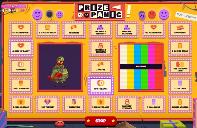 Mall Mayhem Prize Panic board with card upgrades, rewards, and penalties surrounding the contestant.